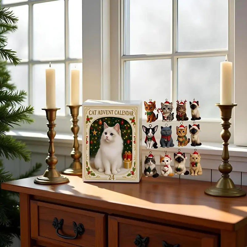 Holiday advent calendar with 24 festive cats